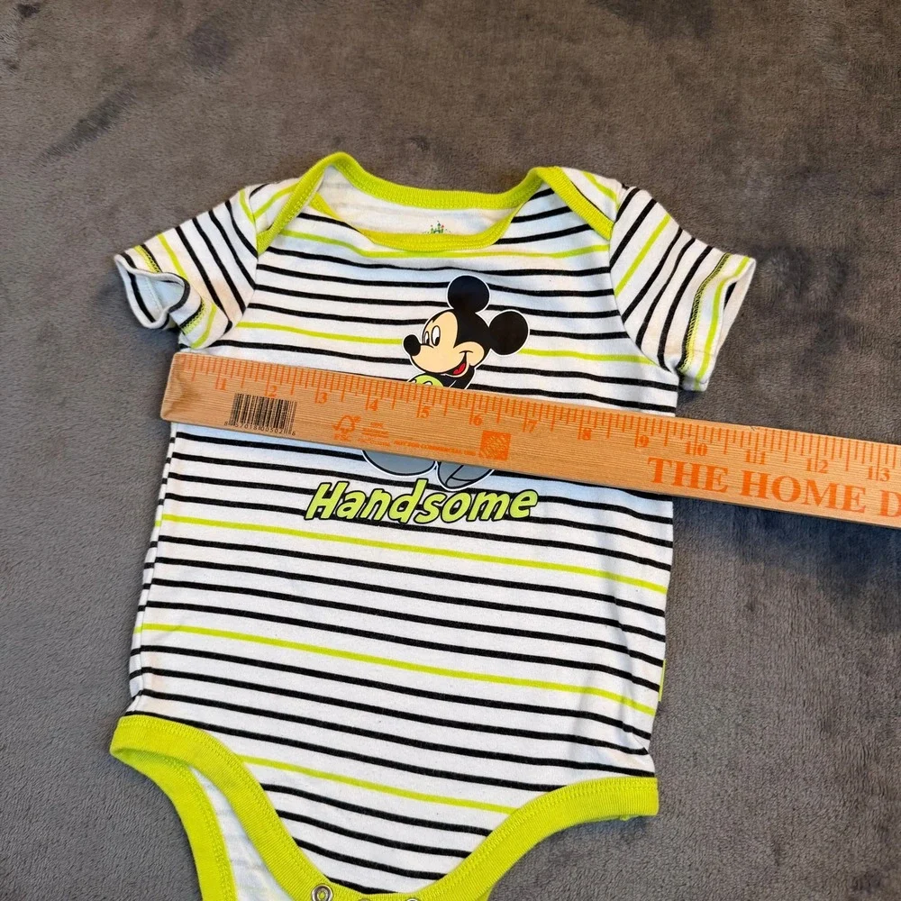 Disney Mickey Mouse Bodysuit Kids‎ 6-9 Months White Striped Handsome Graphic